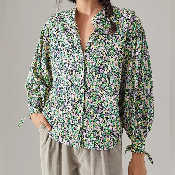 Anthropologie Maeve Ashleigh Puff long Sleeve Button down blouse floral ditsy - Picture 1 of 12